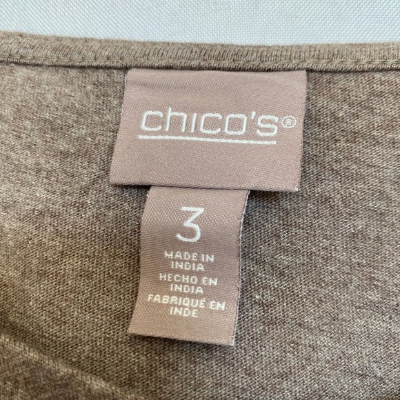 Chico's Novelty Polar Bear Long Sleeve T Shirt Women XL Taupe Brown Sequin - Picture 4 of 10